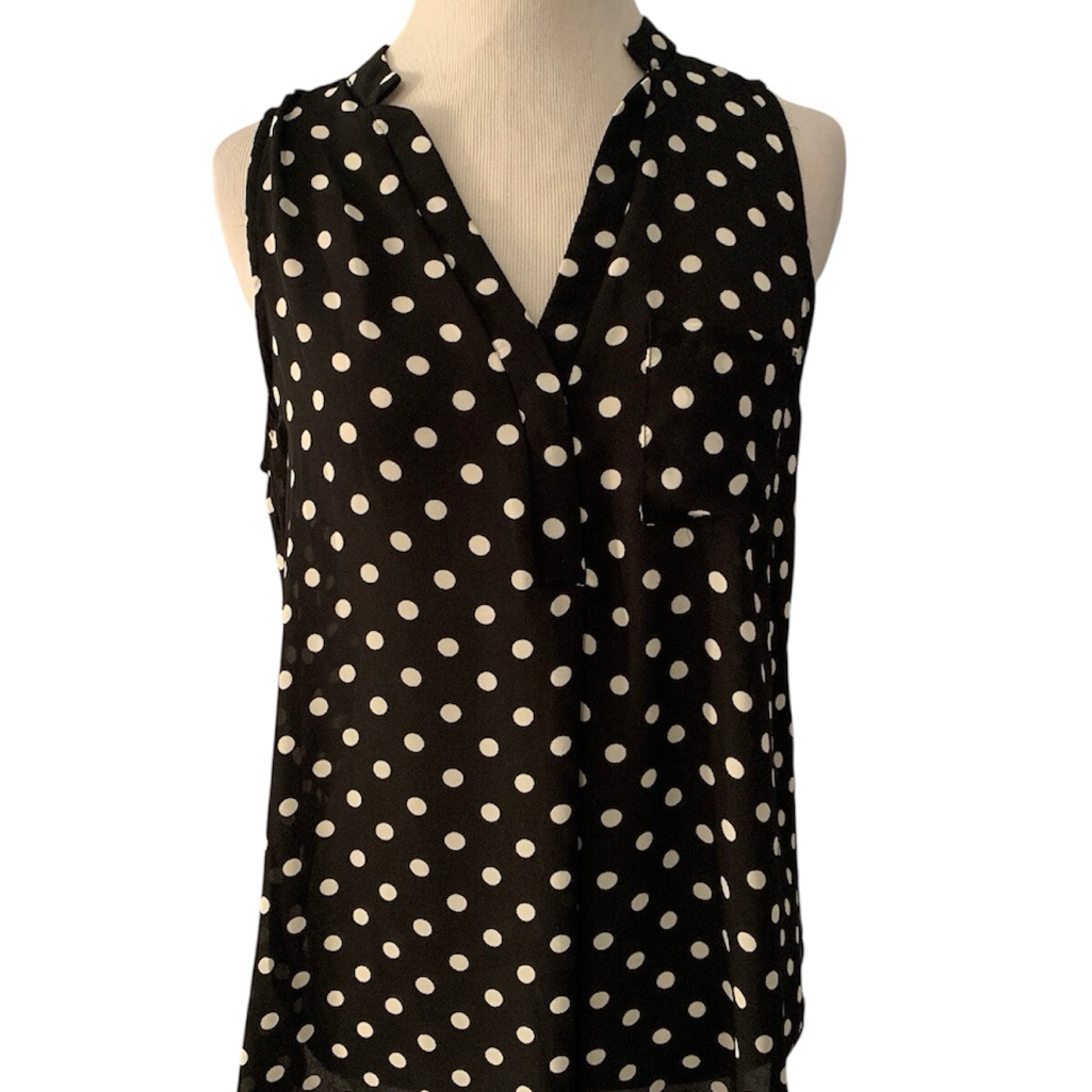 Papermoon Polka Dot V-Neck Sleeveless Blouse In Black & White Size Large